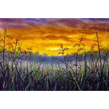 Fototapeta DIMEX | Vliesová fototapeta Malba - Travnatá louka MS-5-1971 | 375 x 250 cm| zelená, fialová, žlutá, šedá + Vliesová fototapeta na stěnu DIMEX Malba - Travnatá louka MS51971 v rozměru 375 x 250 cm + lepidlo zdarma