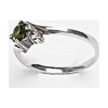 Drahý kámen Zlatý prsten přírodní Vltavín 5 mm , bílé i žluté zlato - T 1164