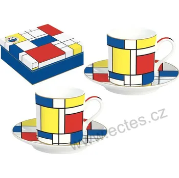 Easy Life Piet Mondrian: porcelánové espresso šálky s podšálky Rhytm Composition And Black Lines - Kompozice v červené, žluté a modré 75ml 2 ks