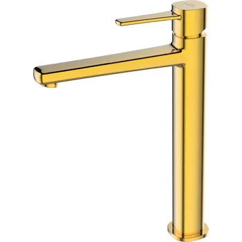 Vodovodní baterie Invena Glamour Trend, vysoká umyvadlová baterie, zlatá lesklá, BU-02-W09-V