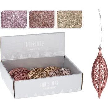 Vánoční dekorace Baňka s glitry 13,5x4 cm, mix barev (133740 041 CAA129840 baňka mix)