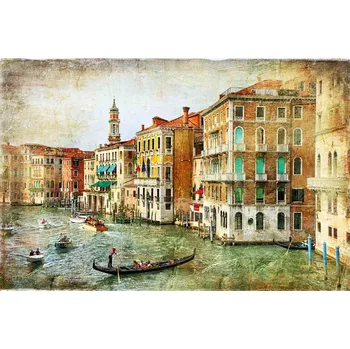 Fototapeta DIMEX | Vliesová fototapeta Vintage romantické Benátky MS-5-2023 | 375 x 250 cm| zelená, modrá, oranžová, hnědá + Vliesová fototapeta na stěnu DIMEX Vintage romantické Benátky MS52023 v rozměru 375 x 250 cm + lepidlo zdarma