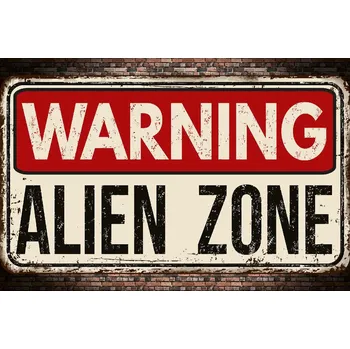 Fototapeta DIMEX | Vliesová fototapeta Cedule - Mimozemšťan MS-5-2060 | 375 x 250 cm| červená, černá + Vliesová fototapeta na stěnu DIMEX Cedule - Mimozemšťan MS52060 v rozměru 375 x 250 cm + lepidlo zdarma