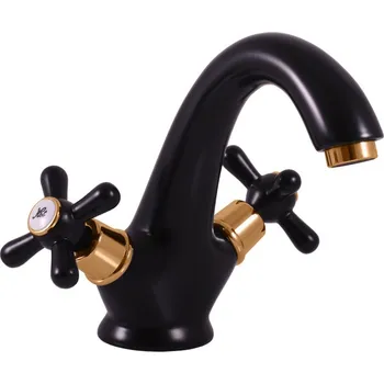 Vodovodní baterie Vodovodní baterie umyvadlová MORAVA RETRO, Barva: černá matná/zlato, Rozměr: 3/8''