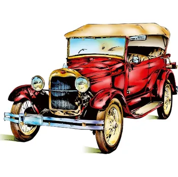 Fototapeta DIMEX | Vliesová fototapeta Staré červené auto MS-5-1995 | 375 x 250 cm| modrá, červená, bílá, hnědá + Vliesová fototapeta na stěnu DIMEX Staré červené auto MS51995 v rozměru 375 x 250 cm + lepidlo zdarma