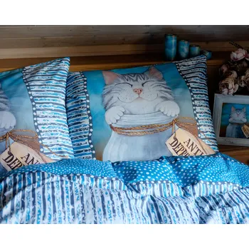 Povlečení Zuzana Honsová Saténové povlečení na jednolůžko - Kočka jako lék - modrý