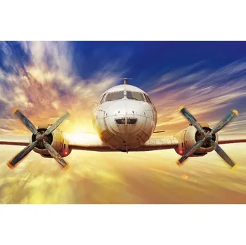 Fototapeta DIMEX | Vliesová fototapeta Letadlo při západu slunce MS-5-2832 | 375 x 250 cm | modrá, bílá, žlutá + Vliesová fototapeta na stěnu DIMEX Letadlo při západu slunce MS52832 v rozměru 375 x 250 cm + lepidlo zdarma