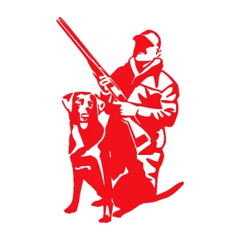 Polep vozidla SAMOLEPKA Myslivec 007 levá (10 - červená) NA AUTO, NÁLEPKA, FÓLIE, POLEP, TUNING, VLASTNÍ TEXT, TISK, AUTOSAMOLEPKY.cz, POLEPY, OBRÁZEK, LOGO, SAMOLEPKY