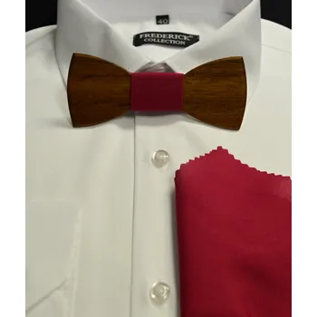 Dřevěný motýlek s kapesníkem - vzor 66 - tmavě růžový