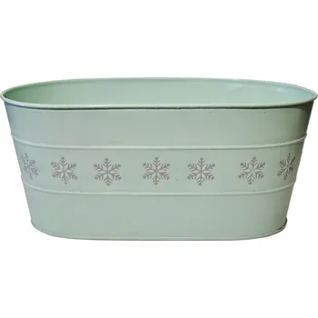 Květináč Plechový květináč oválný Vločka zelený 14x32,5x18 cm (134752 015 CAM-104-00987-22 obal zelený plech)