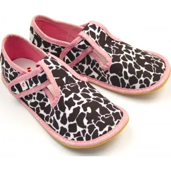 Dívčí bačkory Bačkůrky capáčky balerínky BAREFOOT EF 395 Panterka černorůžové velikost: 24