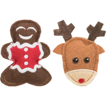 Pro kočku Xmas figure set - sada vánočních hraček sob a perníček, 8 cm, filc