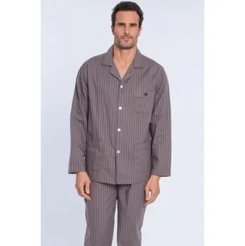 Pánské pyžamo GUASCH Pánské pyžamo ESTEBAN, Šedá, V dárkovém boxu, Bavlna 100%, Dlouhý rukáv - vel. L