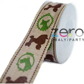 Stuha Stuha tkaná 4 cm x 10 m - přírodní s tiskem psů II