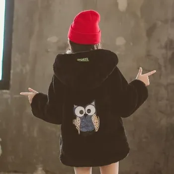 Dívčí bunda Dívčí plyšový kabátek s kapucí - Sova Barva: Černá, Velikost: 150/9-10T