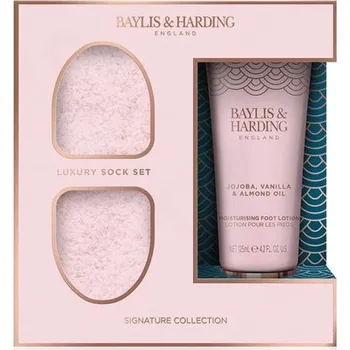 Kosmetická sada Baylis & Harding Jojoba, vanilka & mandlový olej krém na nohy 125 ml + super měkké ponožky 1 pár dárková sada