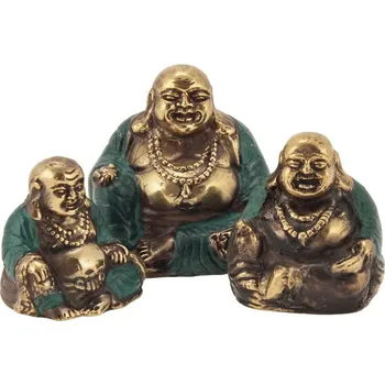Soška Hotei smějící se buddha kov 7 cm sada 3 ks