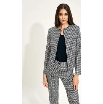 Dámská móda Krátké sako rovného střihu v módním vzoru houndstooth Barva: Kostkovaná, Velikost: 2XL