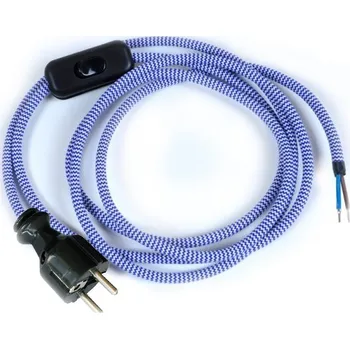 elektrický kabel Přívodní textilní kabel k lampičce 1,8 m Zig Zag Modro-Bílá 23, vidlice + vypínač