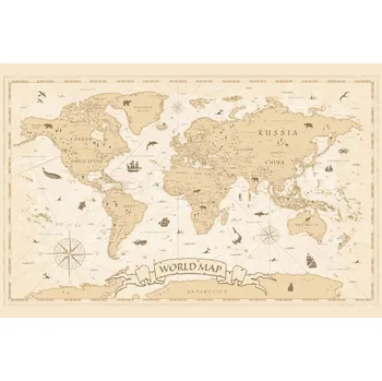 DIMEX | Vliesová fototapeta Vintage Cartoon Map MS-5-1552 | 375 x 250 cm| bílá, hnědá + Vliesová fototapeta na stěnu DIMEX Mapa vintage piktogramy MS51552 v rozměru 375 x 250 cm + lepidlo zdarma