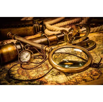 Fototapeta DIMEX | Vliesová fototapeta Mapa s dalekohledem MS-5-1524 | 375 x 250 cm| zlatá, žlutá, hnědá + Vliesová fototapeta na stěnu DIMEX Mapa s dalekohledem MS51524 v rozměru 375 x 250 cm + lepidlo zdarma