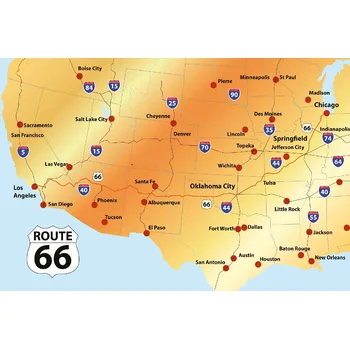 Fototapeta DIMEX | Vliesová fototapeta Zlatá mapa trasy 66 MS-5-1507 | 375 x 250 cm| červená, zlatá, černá, žlutá + Vliesová fototapeta na stěnu DIMEX Zlatá mapa trasy 66 MS51507 v rozměru 375 x 250 cm + lepidlo zdarma