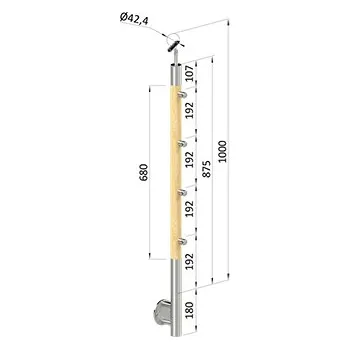 Plotový sloupek Dřevěný schodišťový sloupek - boční kotvení, 4 pruty vnější, EDB-KBHP4-2