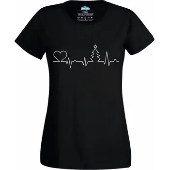Dámské tričko Dámské tričko Vánoční kardiogram (Skladem XS-4XL) (Velikost: S, Barva: Černá)