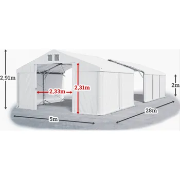 Zahradní stan Skladový stan 5x28x2m střecha PVC 560g/m2 boky PVC 500g/m2 konstrukce POLÁRNÍ PLUS Bílá Bílá Bílá
