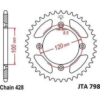 Řetězová sada pro motocykl Hliníková řetězová rozeta JT JTA 798-47 47 zubů, 428