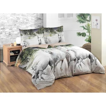 Povlečení Brotex 3D Koně 140 x 200, 70 x 90 cm zipový uzávěr