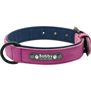 Obojek pro psa PET ARTIST Kožený psí obojek s jmenovkou Barva: Cyklámenová, Velikost: S
