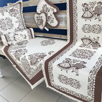 ubrus Tegatex Gobelínový ubrus s krajkou selský motiv tmavě hnědý Velikost: 90*90 cm