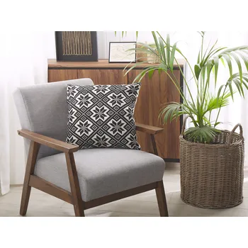 Dekorativní polštářek Sada dekorativních polštářů černobílá bavlna 45 x 45 cm odnímatelný potah polyesterová výplň retro styl Beliani