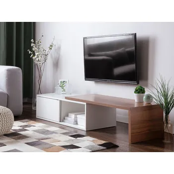 Televizní stolek TV skříň bílá tmavá dřevo 103 cm posuvné 2 police 1 skříňka posuvné dveře moderní Beliani