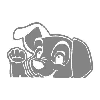 Polep vozidla Pes 177 levá mává z auta (17 - šedá) SAMOLEPKA NA AUTO, NÁLEPKA, FÓLIE, POLEP, TUNING, VLASTNÍ TEXT, TISK, AUTOSAMOLEPKY.cz, POLEPY, OBRÁZEK, LOGO, 3D STICKERS