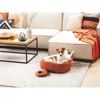 Pelíšek pro psa Postel pro domácí zvířata oranžová 50 x 45 cm pelech pro psy a kočky ve tvaru myši Beliani