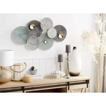 Obraz Nástěnná dekorace zelená / černá / šedá 49 x 91 cm kovová kombinace kulatá moderní Beliani