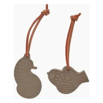 Vánoční ozdoba Keramické ozdoby Fox and Bird - set 2 ks