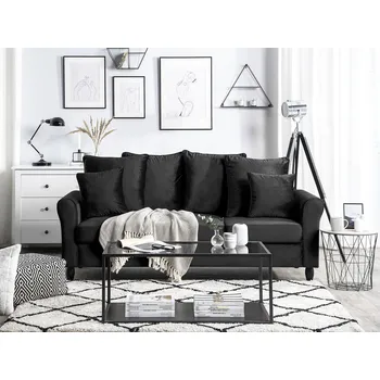 Pohovka Pohovka černá sametová masivní dřevo 3 místa polštáře moderní styl obývací pokoj Beliani