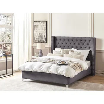 Postel Postel šedá sametové čalounění 160 x 200 cm prošívané čelo elegantní glamour styl Beliani