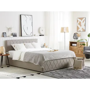 Postel Šedá postel z ekokože s úložným prostorem 140 x 200 cm s prošívaným čelo Beliani