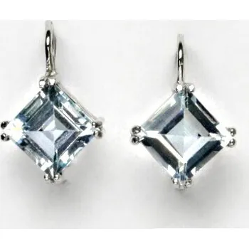 Drahý kámen Zlaté náušnice , bílé i žluté zlato , přírodní topaz sky 8 x 8 mm - NK 1259