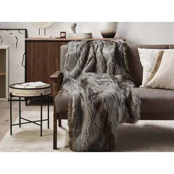 Obývací stěna Deka hnědá a bílá akryl 180 x 220 cm pruhovaná boho rustikální styl obývací pokoj Beliani