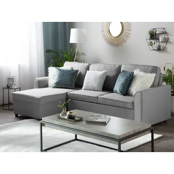 Sedací souprava Rohová sedací souprava, světle šedá, čalounění ve tvaru L vpravo, funkce spaní, moderní obývací pokoj Beliani