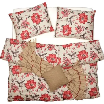 Povlečení SCANquilt povlečení SATÉN PLUS červené květy béžovočervená 140 x 200/70 x 90 cm