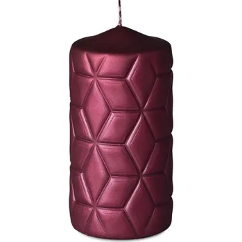 Svíčka Mozaika válec 70x140 mm Geometrický vzor, bordó metal mat svíčka 400 gram