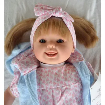 Panenka Realistická panenka Marika v šatech s růžovými srdíčky od španělské firmy Marina & Pau (Pillines Love - 45 cm, balená v sáčku)