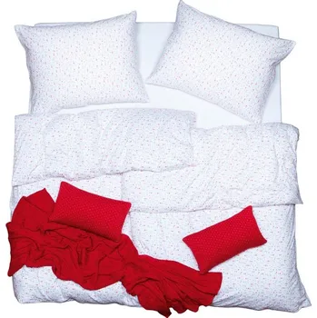 Bytový textil SCANquilt povlečení JERSEY srdíčka bílošedočervená 140 x 200/70 x 90 cm