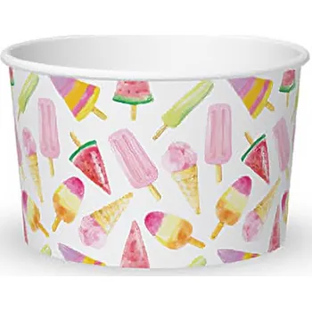 Jednorázové nádobí Kelímek papírový na zmrzlinu 370ml, dekor zmrzliny 54 ks/bal
